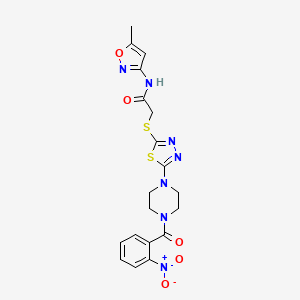 molecular formula C19H19N7O5S2 B2519939 N-(5-甲基异恶唑-3-基)-2-((5-(4-(2-硝基苯甲酰)哌嗪-1-基)-1,3,4-噻二唑-2-基)硫代)乙酰胺 CAS No. 1171159-02-6