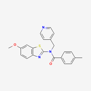 molecular formula C22H19N3O2S B2519940 N-(6-methoxybenzo[d]thiazol-2-yl)-4-methyl-N-(pyridin-4-ylmethyl)benzamide CAS No. 923193-21-9