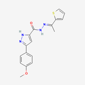 molecular formula C17H16N4O2S B2519955 3-(4-methoxyphenyl)-N'-[(1E)-1-(thiophen-2-yl)ethylidene]-1H-pyrazole-5-carbohydrazide CAS No. 307325-23-1