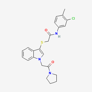 molecular formula C23H24ClN3O2S B2519962 N-(3-chloro-4-methylphenyl)-2-((1-(2-oxo-2-(pyrrolidin-1-yl)ethyl)-1H-indol-3-yl)thio)acetamide CAS No. 877658-82-7