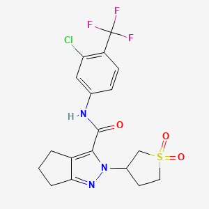 molecular formula C18H17ClF3N3O3S B2519965 N-(3-chloro-4-(trifluoromethyl)phenyl)-2-(1,1-dioxidotetrahydrothiophen-3-yl)-2,4,5,6-tetrahydrocyclopenta[c]pyrazole-3-carboxamide CAS No. 2309571-35-3