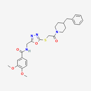 molecular formula C26H30N4O5S B2519966 N-[[5-[2-(4-benzylpiperidin-1-yl)-2-oxoethyl]sulfanyl-1,3,4-oxadiazol-2-yl]methyl]-3,4-dimethoxybenzamide CAS No. 851862-67-4
