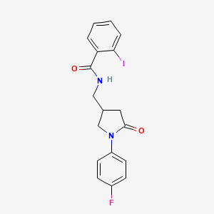 N-((1-(4-fluorophenyl)-5-oxopyrrolidin-3-yl)methyl)-2-iodobenzamide