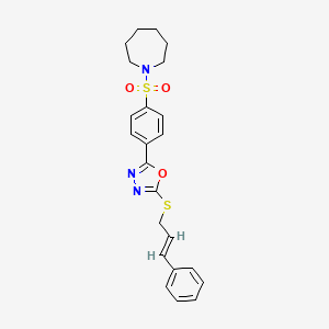 molecular formula C23H25N3O3S2 B2519973 1-{[4-(5-{[(2E)-3-phenylprop-2-en-1-yl]sulfanyl}-1,3,4-oxadiazol-2-yl)phenyl]sulfonyl}azepane CAS No. 912906-74-2