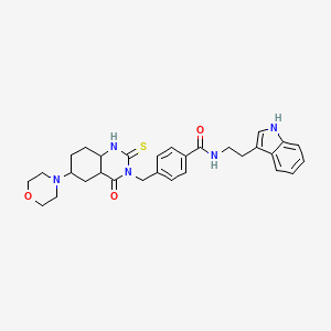 molecular formula C30H29N5O3S B2519977 N-[2-(1H-indol-3-yl)ethyl]-4-{[6-(morpholin-4-yl)-4-oxo-2-sulfanylidene-1,2,3,4-tetrahydroquinazolin-3-yl]methyl}benzamide CAS No. 689770-81-8