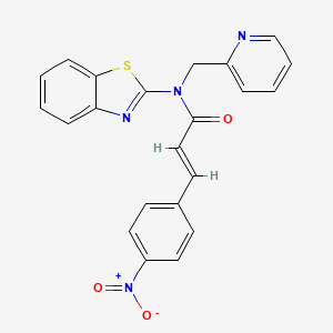 molecular formula C22H16N4O3S B2519979 (E)-N-(苯并[d]噻唑-2-基)-3-(4-硝基苯基)-N-(吡啶-2-基甲基)丙烯酰胺 CAS No. 886903-46-4