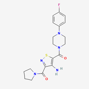 molecular formula C19H22FN5O2S B2520019 (4-Amino-3-(pyrrolidine-1-carbonyl)isothiazol-5-yl)(4-(4-fluorophenyl)piperazin-1-yl)methanone CAS No. 1286706-32-8