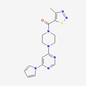molecular formula C16H17N7OS B2520025 (4-(6-(1H-吡咯-1-基)嘧啶-4-基)哌嗪-1-基)(4-甲基-1,2,3-噻二唑-5-基)甲酮 CAS No. 1421462-27-2