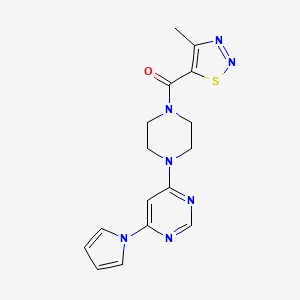 molecular formula C16H17N7OS B2520025 4-[4-(4-methyl-1,2,3-thiadiazole-5-carbonyl)piperazin-1-yl]-6-(1H-pyrrol-1-yl)pyrimidine CAS No. 1421462-27-2