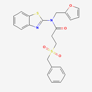 molecular formula C22H20N2O4S2 B2520032 N-(苯并[d]噻唑-2-基)-3-(苄磺酰基)-N-(呋喃-2-基甲基)丙酰胺 CAS No. 922489-59-6
