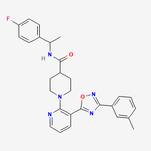 molecular formula C28H28FN5O2 B2520034 N-[1-(4-Fluorophenyl)ethyl]-1-{3-[3-(3-methylphenyl)-1,2,4-oxadiazol-5-YL]pyridin-2-YL}piperidine-4-carboxamide CAS No. 1794742-19-0