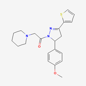 molecular formula C21H25N3O2S B2520047 1-[3-(4-Methoxyphenyl)-5-thiophen-2-yl-3,4-dihydropyrazol-2-yl]-2-piperidin-1-ylethanone CAS No. 384368-54-1