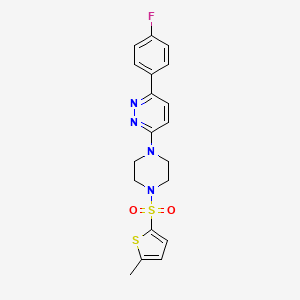 molecular formula C19H19FN4O2S2 B2520051 3-(4-氟苯基)-6-(4-((5-甲基噻吩-2-基)磺酰基)哌嗪-1-基)吡啶二嗪 CAS No. 1021104-42-6
