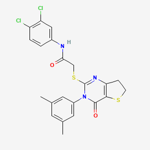 molecular formula C22H19Cl2N3O2S2 B2520059 N-(3,4-dichlorophenyl)-2-((3-(3,5-dimethylphenyl)-4-oxo-3,4,6,7-tetrahydrothieno[3,2-d]pyrimidin-2-yl)thio)acetamide CAS No. 877653-52-6
