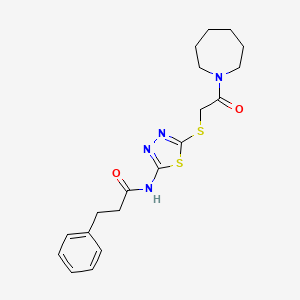 N-(5-((2-(azepan-1-yl)-2-oxoethyl)thio)-1,3,4-thiadiazol-2-yl)-3-phenylpropanamide