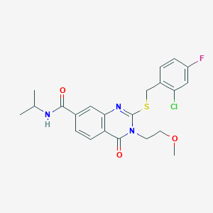 molecular formula C22H23ClFN3O3S B2520071 2-((2-chloro-4-fluorobenzyl)thio)-N-isopropyl-3-(2-methoxyethyl)-4-oxo-3,4-dihydroquinazoline-7-carboxamide CAS No. 946236-87-9