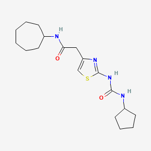 molecular formula C18H28N4O2S B2520072 N-cycloheptyl-2-(2-(3-cyclopentylureido)thiazol-4-yl)acetamide CAS No. 921570-40-3