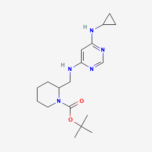 molecular formula C18H29N5O2 B2520081 叔丁基 2-(((6-(环丙氨基)嘧啶-4-基)氨基)甲基)哌啶-1-羧酸酯 CAS No. 1353956-33-8