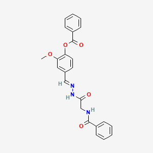 (E)-4-((2-(2-benzamidoacetyl)hydrazono)methyl)-2-methoxyphenyl benzoate