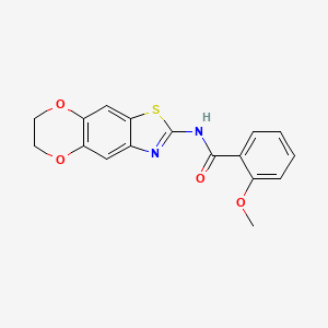molecular formula C17H14N2O4S B2520120 N-(6,7-dihydro-[1,4]dioxino[2,3-f][1,3]benzothiazol-2-yl)-2-methoxybenzamide CAS No. 892849-22-8