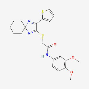 N-(3,4-dimethoxyphenyl)-2-((3-(thiophen-2-yl)-1,4-diazaspiro[4.5]deca-1,3-dien-2-yl)thio)acetamide