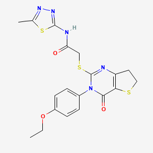 molecular formula C19H19N5O3S3 B2520131 2-((3-(4-ethoxyphenyl)-4-oxo-3,4,6,7-tetrahydrothieno[3,2-d]pyrimidin-2-yl)thio)-N-(5-methyl-1,3,4-thiadiazol-2-yl)acetamide CAS No. 686772-32-7
