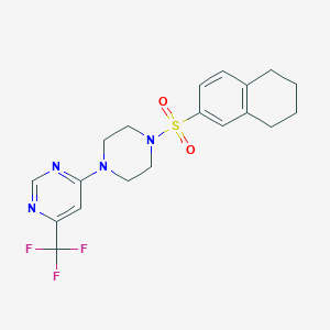 molecular formula C19H21F3N4O2S B2520134 4-(4-((5,6,7,8-Tetrahydronaphthalen-2-yl)sulfonyl)piperazin-1-yl)-6-(trifluoromethyl)pyrimidine CAS No. 2034344-02-8