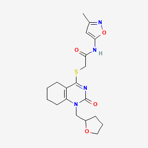 molecular formula C19H24N4O4S B2520135 N-(3-methylisoxazol-5-yl)-2-((2-oxo-1-((tetrahydrofuran-2-yl)methyl)-1,2,5,6,7,8-hexahydroquinazolin-4-yl)thio)acetamide CAS No. 1203201-86-8