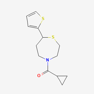 molecular formula C13H17NOS2 B2520141 Cyclopropyl(7-(thiophen-2-yl)-1,4-thiazepan-4-yl)methanone CAS No. 1705224-50-5