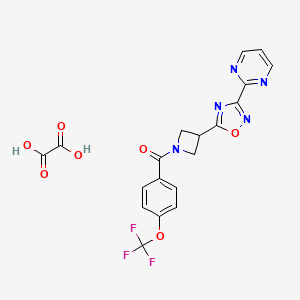 molecular formula C19H14F3N5O7 B2520143 (3-(3-(嘧啶-2-基)-1,2,4-恶二唑-5-基)氮杂环丁-1-基)(4-(三氟甲氧基)苯基)甲酮草酸盐 CAS No. 2177365-77-2