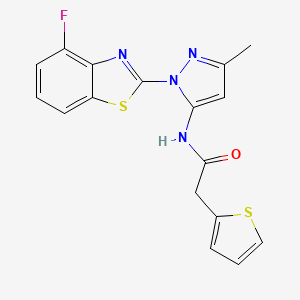 molecular formula C17H13FN4OS2 B2520151 N-(1-(4-fluorobenzo[d]thiazol-2-yl)-3-methyl-1H-pyrazol-5-yl)-2-(thiophen-2-yl)acetamide CAS No. 1171062-72-8