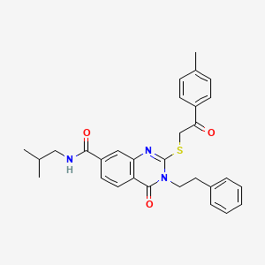 molecular formula C30H31N3O3S B2520162 N-isobutyl-2-{[2-(4-methylphenyl)-2-oxoethyl]thio}-4-oxo-3-(2-phenylethyl)-3,4-dihydroquinazoline-7-carboxamide CAS No. 1113139-21-1
