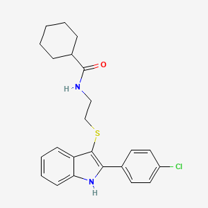 molecular formula C23H25ClN2OS B2520180 N-[2-[[2-(4-chlorophenyl)-1H-indol-3-yl]sulfanyl]ethyl]cyclohexanecarboxamide CAS No. 919704-06-6