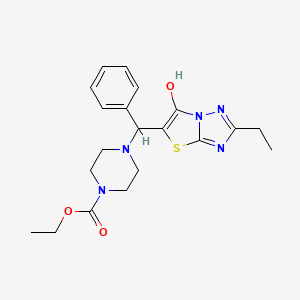 Ethyl 4-((2-ethyl-6-hydroxythiazolo[3,2-b][1,2,4]triazol-5-yl)(phenyl)methyl)piperazine-1-carboxylate