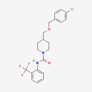 molecular formula C21H22ClF3N2O2 B2520185 4-(((4-chlorobenzyl)oxy)methyl)-N-(2-(trifluoromethyl)phenyl)piperidine-1-carboxamide CAS No. 1396801-09-4