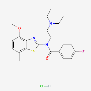 molecular formula C22H27ClFN3O2S B2520194 N-(2-(diethylamino)ethyl)-4-fluoro-N-(4-methoxy-7-methylbenzo[d]thiazol-2-yl)benzamide hydrochloride CAS No. 1215710-09-0