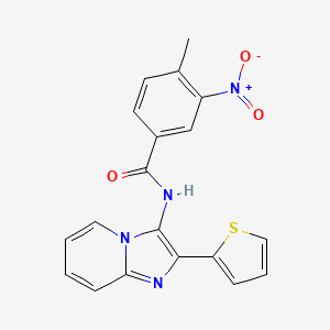 molecular formula C19H14N4O3S B2520203 4-甲基-3-硝基-N-(2-噻吩-2-基咪唑并[1,2-a]吡啶-3-基)苯甲酰胺 CAS No. 850930-64-2
