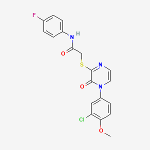 2-((4-(3-chloro-4-methoxyphenyl)-3-oxo-3,4-dihydropyrazin-2-yl)thio)-N-(4-fluorophenyl)acetamide