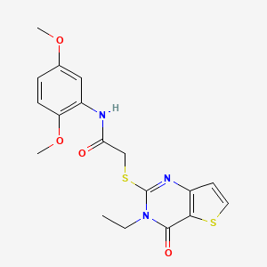 molecular formula C18H19N3O4S2 B2520216 N-(2,5-二甲氧基苯基)-2-[(3-乙基-4-氧代-3,4-二氢噻吩并[3,2-d]嘧啶-2-基)硫代]乙酰胺 CAS No. 1252919-48-4
