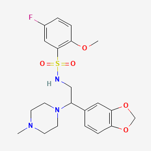 molecular formula C21H26FN3O5S B2520233 N-(2-(benzo[d][1,3]dioxol-5-yl)-2-(4-methylpiperazin-1-yl)ethyl)-5-fluoro-2-methoxybenzenesulfonamide CAS No. 896260-35-8