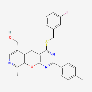 (7-{[(3-Fluorophenyl)methyl]sulfanyl}-14-methyl-5-(4-methylphenyl)-2-oxa-4,6,13-triazatricyclo[8.4.0.0^{3,8}]tetradeca-1(10),3(8),4,6,11,13-hexaen-11-yl)methanol