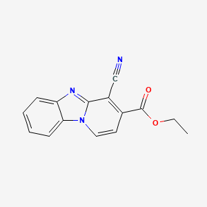 molecular formula C15H11N3O2 B2520245 Ethyl 10-cyano-1,8-diazatricyclo[7.4.0.0^{2,7}]trideca-2(7),3,5,8,10,12-hexaene-11-carboxylate CAS No. 950057-02-0