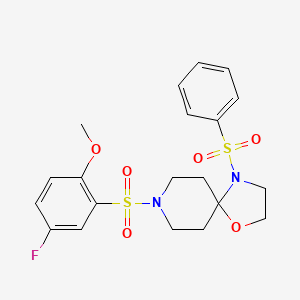 molecular formula C20H23FN2O6S2 B2520254 8-((5-Fluoro-2-methoxyphenyl)sulfonyl)-4-(phenylsulfonyl)-1-oxa-4,8-diazaspiro[4.5]decane CAS No. 898453-16-2