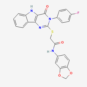 molecular formula C25H17FN4O4S B2520267 N-(1,3-benzodioxol-5-yl)-2-[[3-(4-fluorophenyl)-4-oxo-5H-pyrimido[5,4-b]indol-2-yl]sulfanyl]acetamide CAS No. 536711-10-1