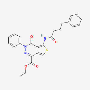 molecular formula C25H23N3O4S B2520270 4-氧代-3-苯基-5-(4-苯基丁酰氨基)噻吩并[3,4-d]哒嗪-1-羧酸乙酯 CAS No. 851947-67-6