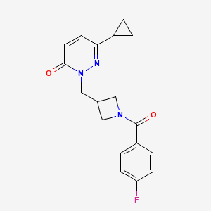 molecular formula C18H18FN3O2 B2520271 6-Cyclopropyl-2-[[1-(4-fluorobenzoyl)azetidin-3-yl]methyl]pyridazin-3-one CAS No. 2310096-64-9