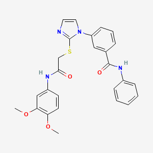 molecular formula C26H24N4O4S B2520273 3-(2-((2-((3,4-dimethoxyphenyl)amino)-2-oxoethyl)thio)-1H-imidazol-1-yl)-N-phenylbenzamide CAS No. 1115565-39-3