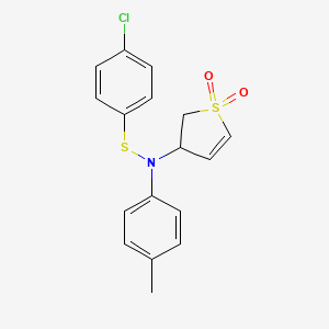 molecular formula C17H16ClNO2S2 B2520285 3-(((4-Chlorophenyl)thio)(p-tolyl)amino)-2,3-dihydrothiophene 1,1-dioxide CAS No. 398995-56-7