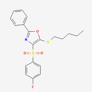 molecular formula C20H20FNO3S2 B2520286 4-((4-氟苯基)磺酰基)-5-(戊基硫代)-2-苯基恶唑 CAS No. 850926-14-6