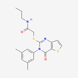 molecular formula C19H21N3O2S2 B2520293 2-{[3-(3,5-dimethylphenyl)-4-oxo-3,4-dihydrothieno[3,2-d]pyrimidin-2-yl]sulfanyl}-N-propylacetamide CAS No. 1261016-84-5